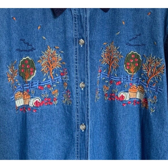 Vintage Embroidered Denim Button Down Long Sleeve Shirt Women’s Size 18/20W Fall - Picture 3 of 11